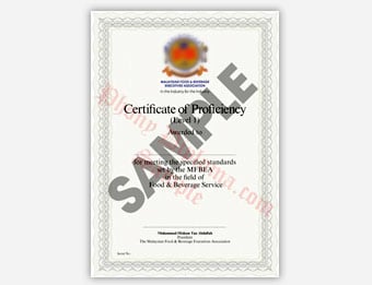 Hotel Food and Beverage Certificate - Fake Diploma Sample from Malaysia